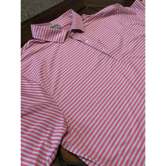 Fennec Other - Fennec Golf Polo Shirt Mens 2XL Pink Gray Stripe Stretch Jersey Short Sleeve